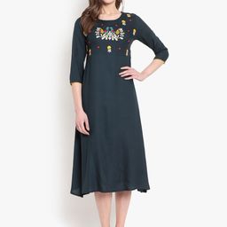Ashlee Women Green Thread Work Floral Kurta-image-68