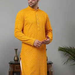 Jompers Embroidered Mandarin Collar Pure Cotton Chikankari Kurta-image-35