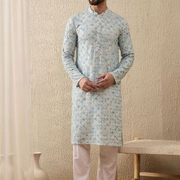 SWAGG INDIA Floral Embroidered Mandarin Collar Sequinned Straight Kurta-image-48