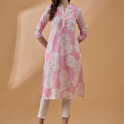 all about you Pink Floral Printed Mandarin Collar Straight Kurta-image-48