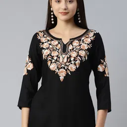 QAZMI Floral Embellished Kashmiri Aari Work Kurti-19
