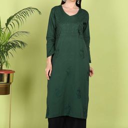 VAHSON V Neck Long Sleeves Chikankari Floral Embroidered Straight Kurta-picture-20