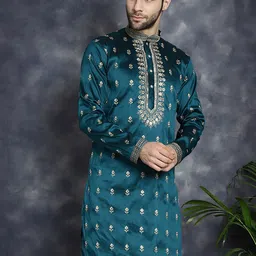 Jompers Ethnic Motifs Printed Mandarin Collar Zari Jacquard Weave Straight Kurta-image-26