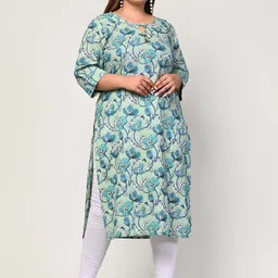 KALINI Plus Size Floral Printed Pure Cotton Kurta-image-43