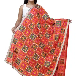 Exotic India Ethnic Motifs Embroidered Art Silk Dupatta with Phulkari-picture-16
