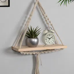Homesake Beige Triangle Macrame Wall Hanging Shelf-19
