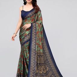 MIRCHI FASHION Sea Green & Blue Floral Saree-image-43