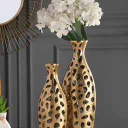 Decor de Maison Gold Toned 2 Pieces Textured Metal Vase-image-56