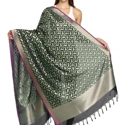 Exotic India Woven Designed Silk Dupatta with Zari-image-2