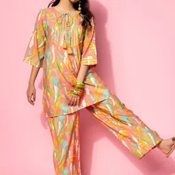 Libas Floral Printed Gota Patti Details Kurta with Palazzo-image-78