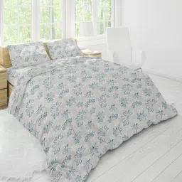 Himeya White & Green Floral Printed Cotton Double King Bedding Set-picture-12