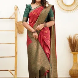 Quelea Ethnic Motifs Woven Design Zari Pure Silk Kanjeevaram Saree-picture-57