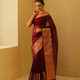 DIVASTRI Zari Organza Kanjeevaram Saree-image-92