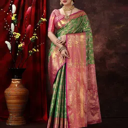 JUST FASHION Woven Design Zari Kanjeevaram Saree-11