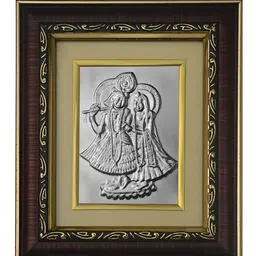 Pray Everyday Brown & Silver-Plated Radha Krishan Ji Self Design Wall Photo Frames-image-5