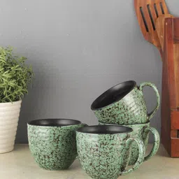 VarEesha Green & Black Set Of 4 Hand Painted Ceramic Mugs 250 ml-47