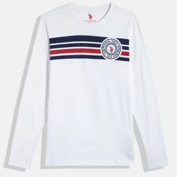 U.S. Polo Assn. Kids Boys White Striped Pure Cotton T-shirt with Brand Logo Print Detail-image-14
