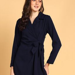 The Roadster Lifestyle Co Navy Blue Shirt Collar Mini Wrap Dress-image-16