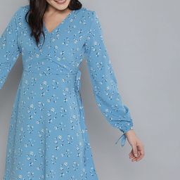 Mast & Harbour Women Blue Printed Wrap Dress-picture-37