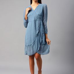 plusS Blue Self Design Wrap Dress-image-99