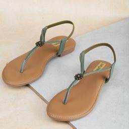 Luxyfeel Embellished T-Strap Flats With Backstrap-9
