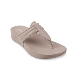 Metro Women Khaki Solid Synthetic T-Strap Flats-image-90