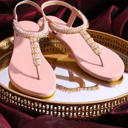 Marc Loire Women Nude-Coloured Embellished Ethnic T-Strap Flats-picture-29