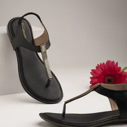 Shoetopia Women Black Solid T-Strap Flats-23