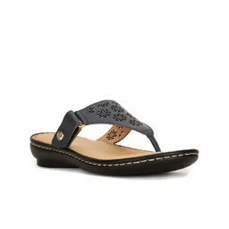 Hush Puppies Open Toe Leather T-Strap Flats With Laser Cut-9