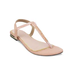 Wet Blue Women Nude-Coloured T-Strap Flats-image-77