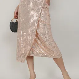 Campus Sutra Sequined Wrap Midi Skirts-picture-39