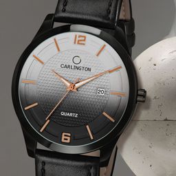 CARLINGTON Men Black Alloy Embellished Dial & Black Leather Straps Analogue Watch-image-79