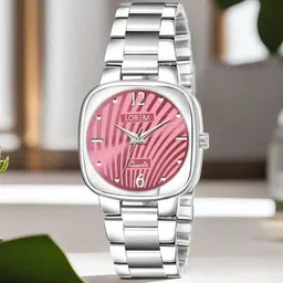 LOREM Women Pink Printed Dial & Silver Toned Stainless Steel Straps Analogue Watch LR308-image-106