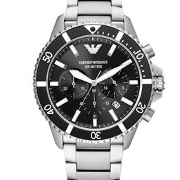 Emporio Armani Men Black Dial & Silver Toned Stainless Steel Straps Analogue Watch AR11360-32