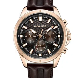 Police Men Black Printed Dial & Brown Leather Bracelet Style Straps Analogue Watch-50