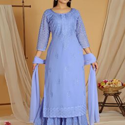Virah Fashion Floral Embroidered Kurta With Sharara & Dupatta-42