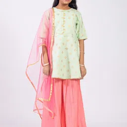 KASYA Girls Floral Printed Regular Pure Cotton Kurta with Sharara & With Dupatta-picture-37