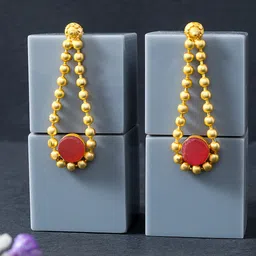 Golden Peacock Gold-Toned & Red Stone Studded & Beaded Contemporary Drop Earrings-24