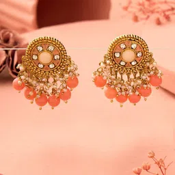 Zaveri Pearls Gold-Plated Stone Studded And Beaded Contemporary Studs Earrings-16