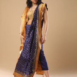 Mitera Navy Blue & Gold Woven Design Zari Silk Blend Banarasi Saree-image-83