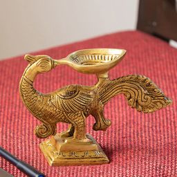 ExclusiveLane Gleaming Gold-Toned Hand-Etched Peacock Carved Diya-image-77