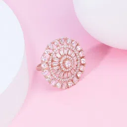 AMI Rose Gold-Plated Cubic Zirconia Studded Finger Ring-image-3