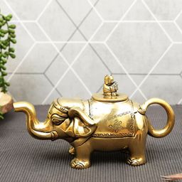 Imli Street Golden Textured Elephant Kettle Design Figurine Brass Showpiece-picture-26
