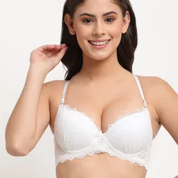 MAKCLAN White Floral Plunge Bra Underwired Lightly Padded-image-54