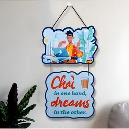 Home Delight Blue & Red Printed Wooden Wall Hanging-image-54
