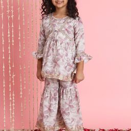 Readiprint Fashions Girls Floral Printed Empire Gotta Patti Pure Cotton Kurti With Sharara-image-47