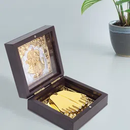 Golden Peacock Black 24 Ct Gold Polished Radha Krishna Wooden Prayer Box-picture-20