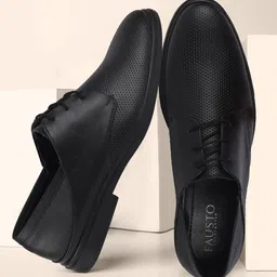 FAUSTO Men Black Formal Leather Derby Shoes-image-20