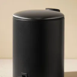 Pure Home and Living Black Stainless Steel & Iron Pedal Large Circular Dustbin 12 L-56