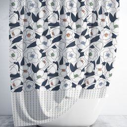 Aura Blue & White Abstract Printed Shower Curtain with Hooks-44